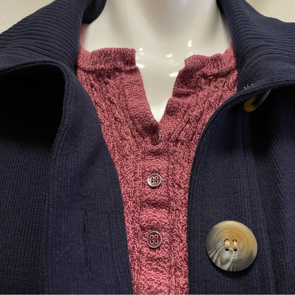 🆕Karen Scott BUNDLE Cable Knit Henley Sweater & Classic Navy Sport Cardigan SzL - Picture 4 of 12